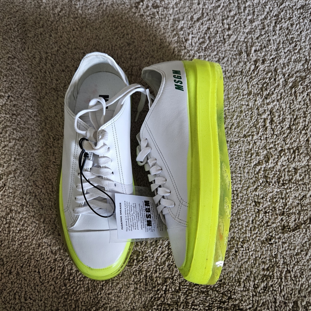 MSGM White Sneakers with Neon Green Soles